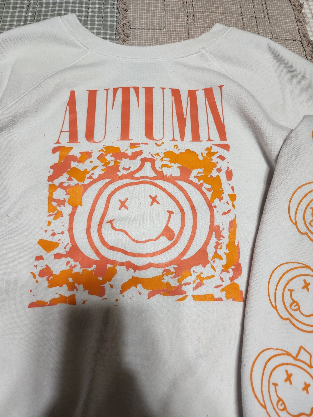 Womens White Sweatshirt with Orange Autumn Pumpkin Graphic